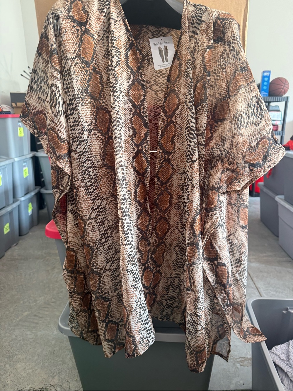 Lightweight Snake-Print Kimono - Brown p56